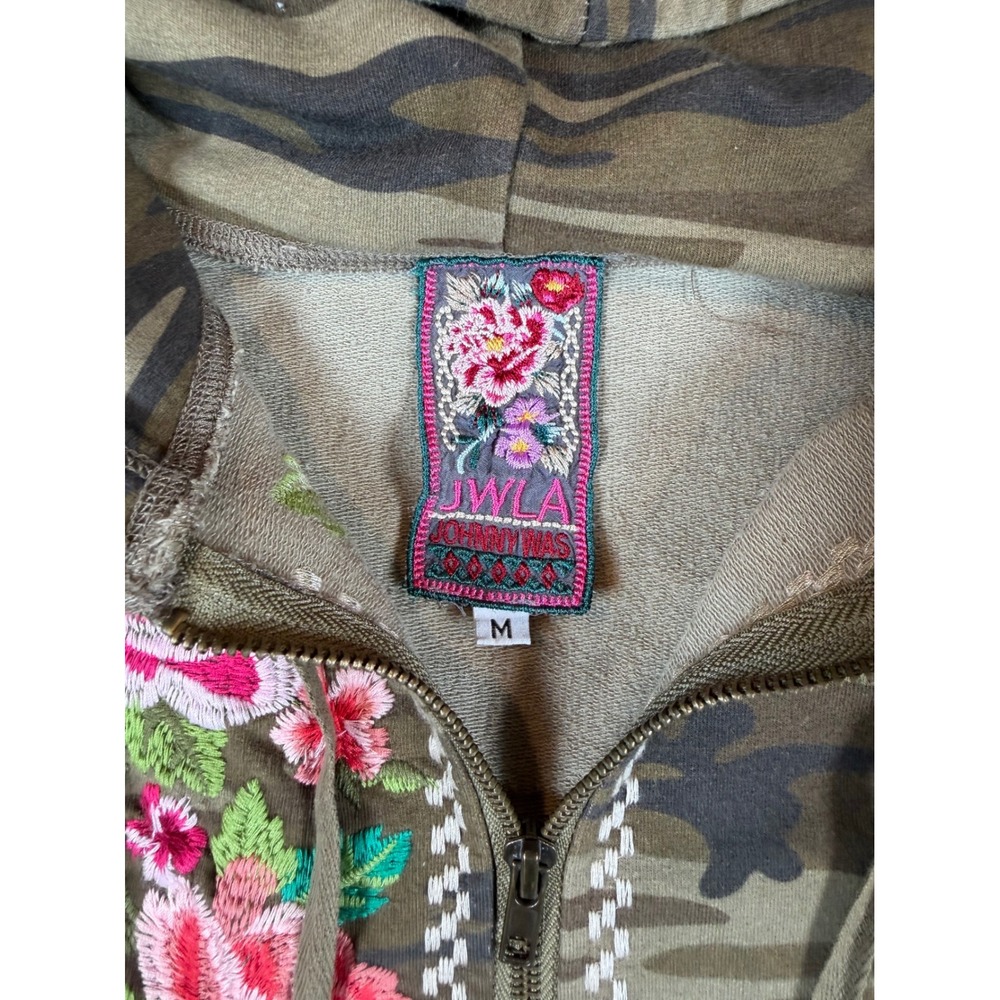 JWLA Johnny Was Camo Floral Embroidered Zip Up Hoodie Jacket Green 3837JW M - Picture 3 of 8
